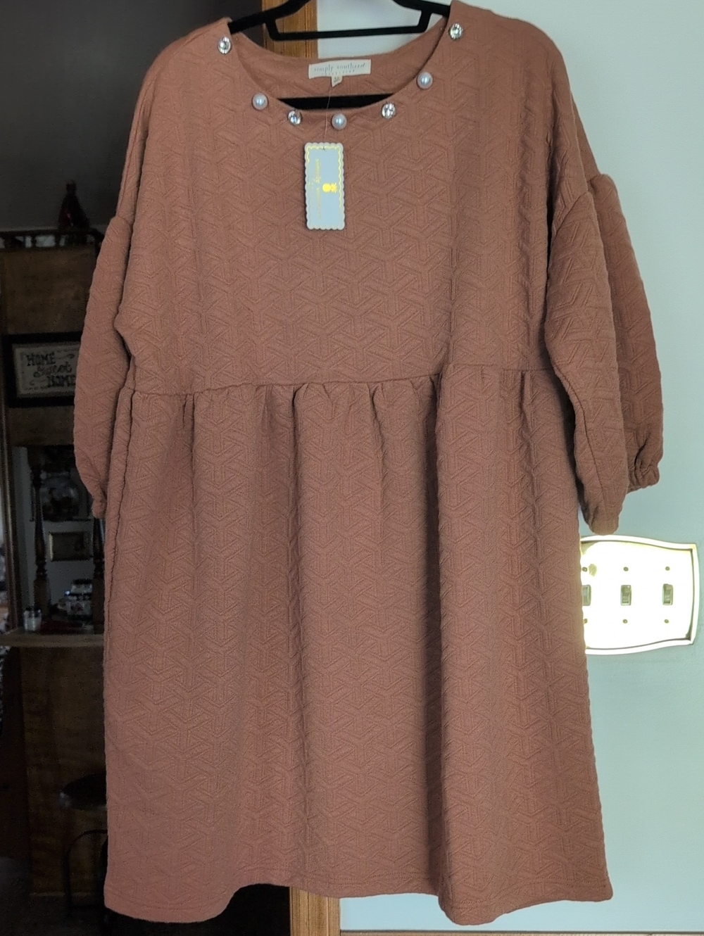 Simply Southern Rust Textured Puff-Sleeve Dress